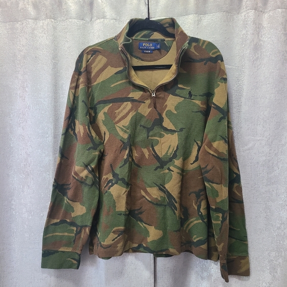 Polo Ralph Lauren Estate Rib Camo 1/4 Zip Sweater Mens Large - Picture 1 of 12